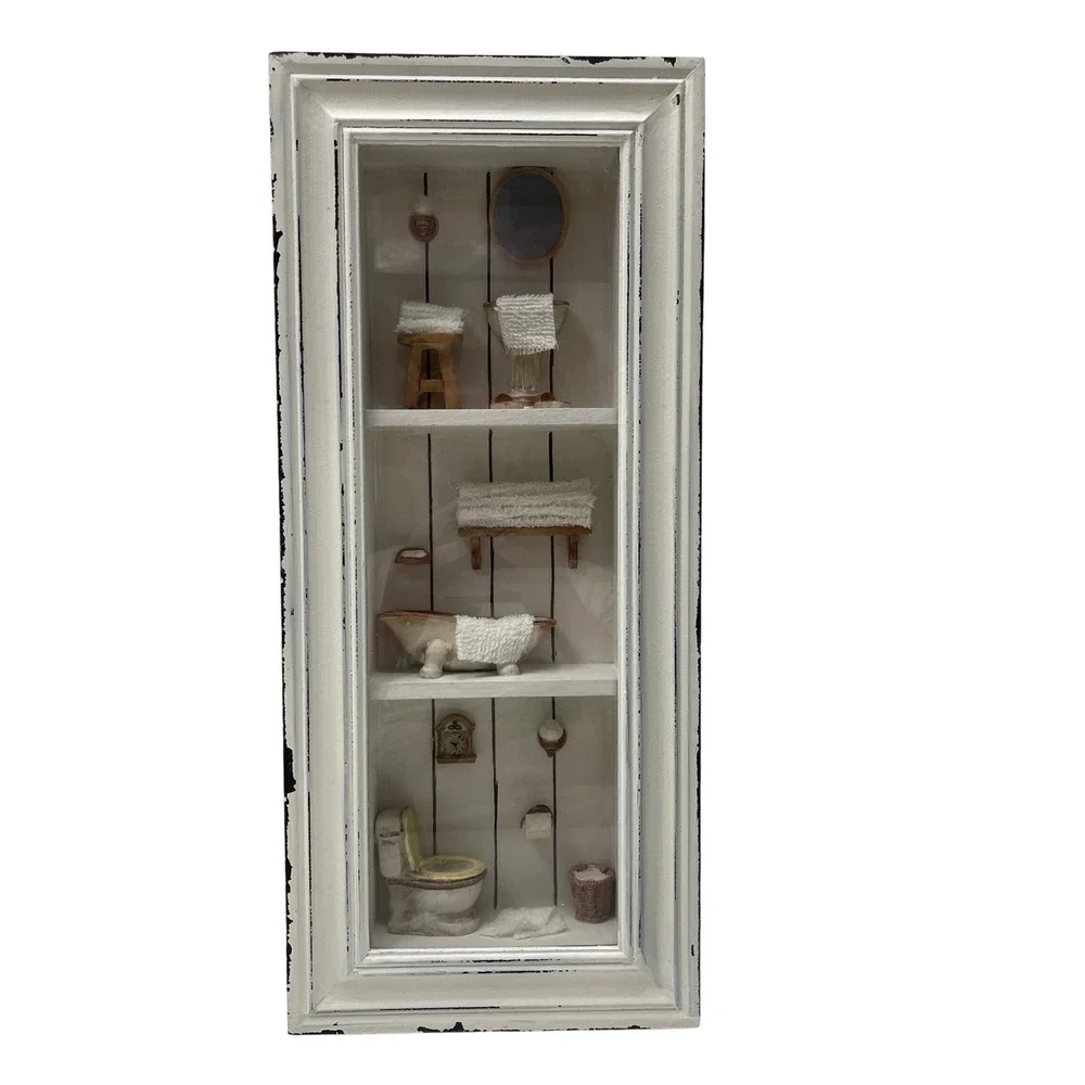 VTG Miniature Bathroom Shadow Box Diorama Shabby Chic Rustic Cottage Farmhouse
